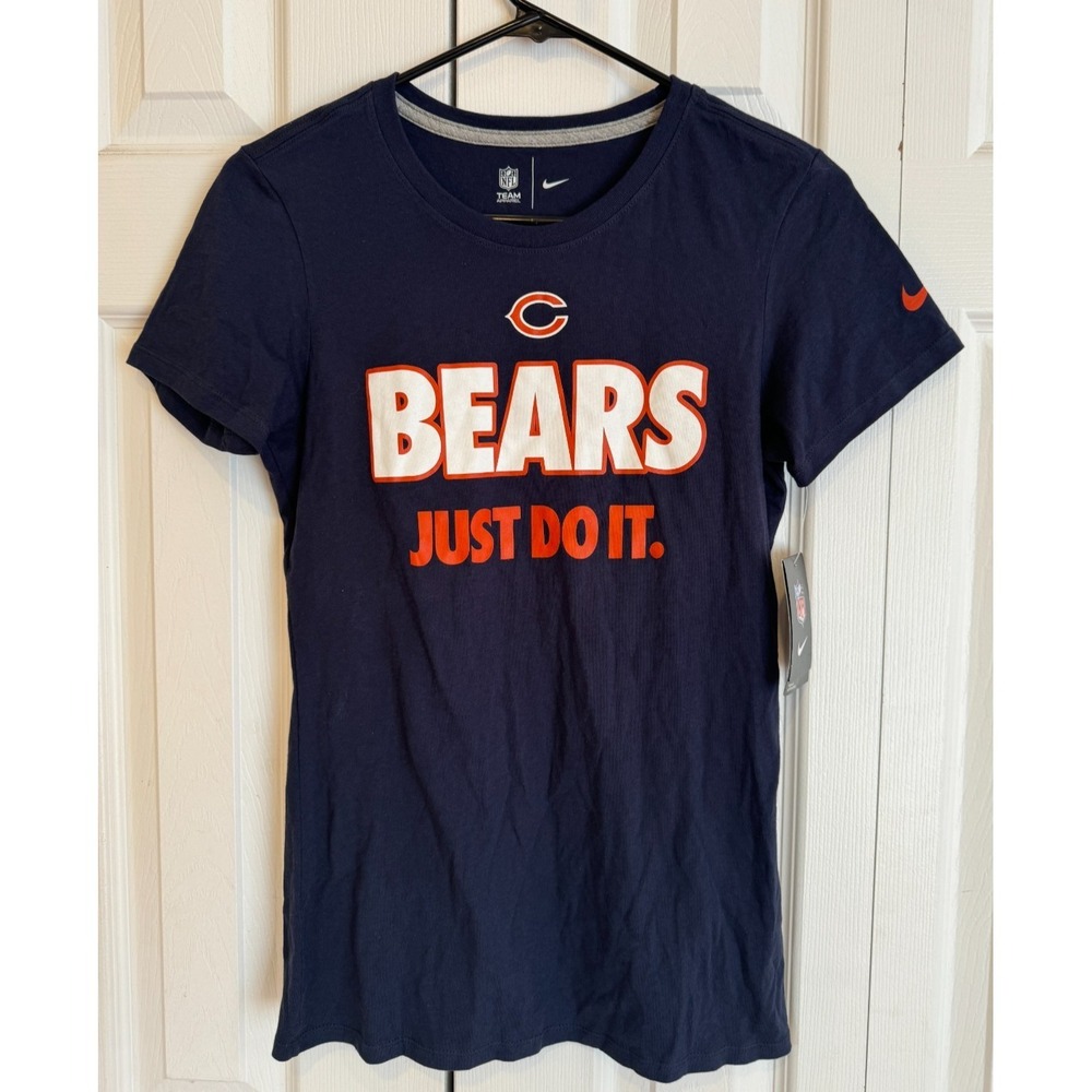 NEW Nike CHICAGO BEARS NFL Just Do It Navy Blue T-Shirt Women's Size Small